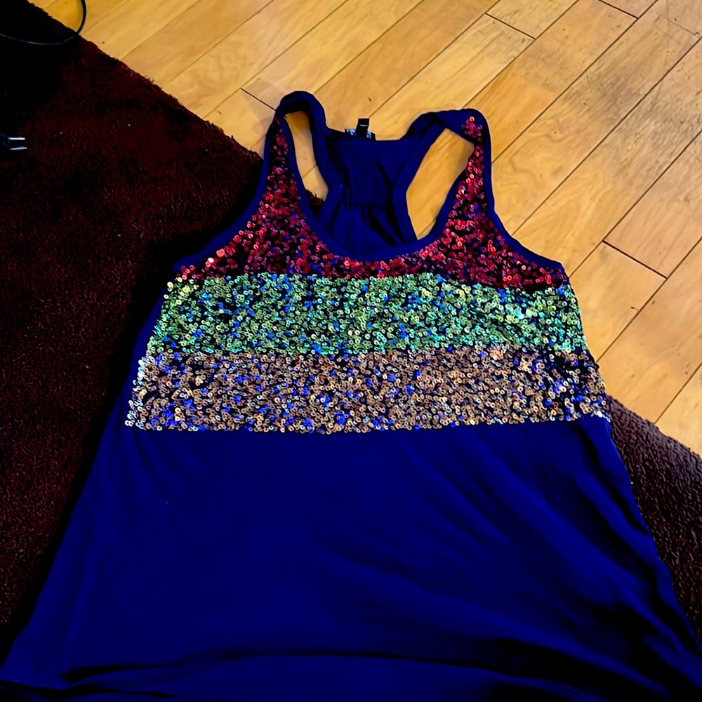 Express blue sequin loose tank top